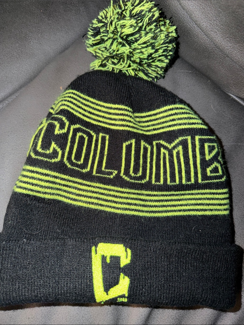 Columbus Crew MLS Soccee Black and Neon Green Pom-Pom Knit Beanie